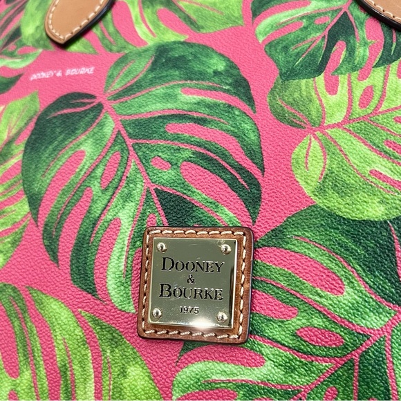 Dooney & Bourke Pink and Green Satchel with Leather Trim - Picture 5 of 6